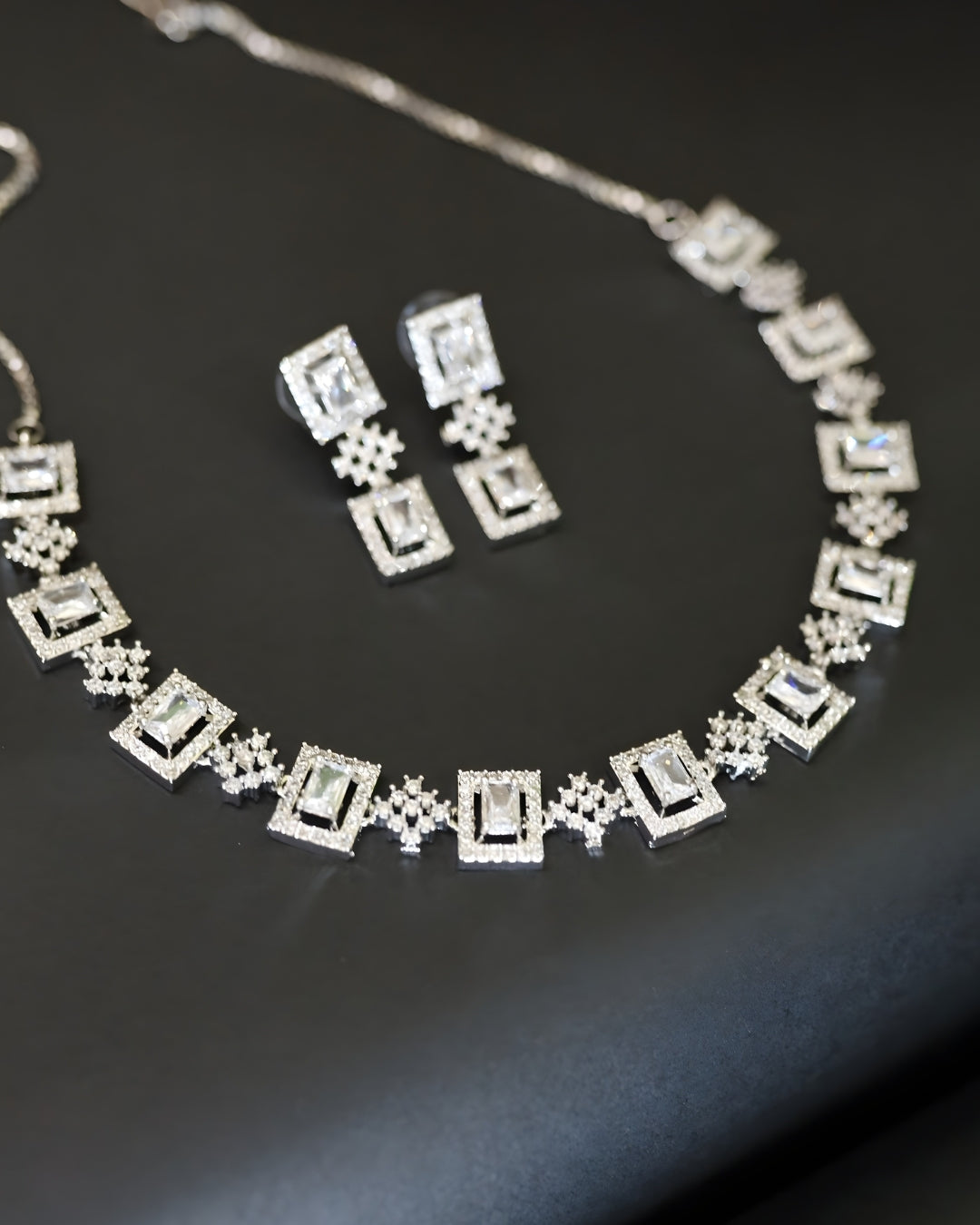 Square Cubic Zirconia Choker Necklace Set