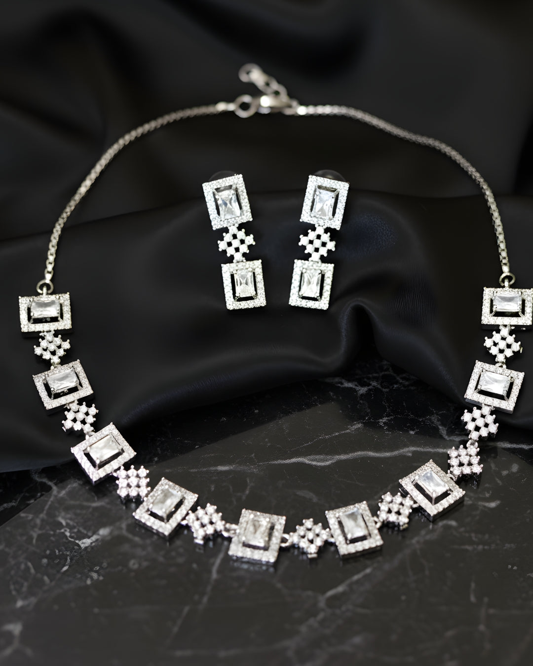 Square Cubic Zirconia Choker Necklace Set