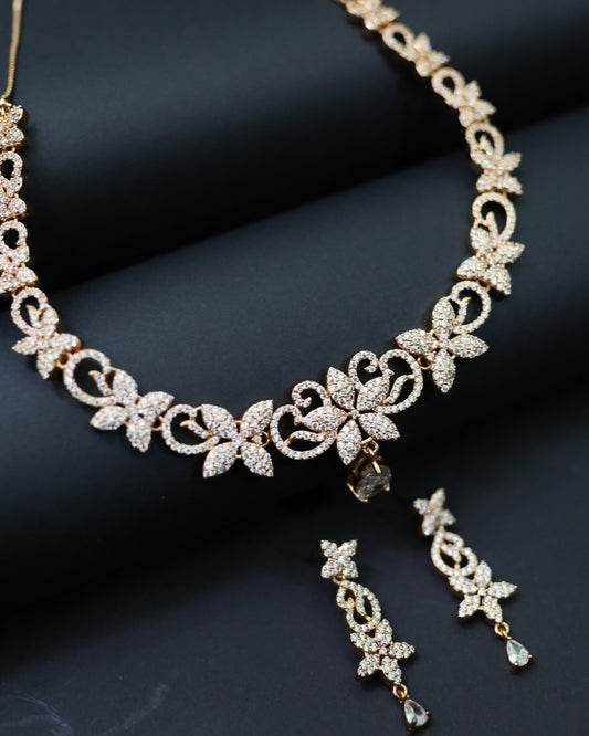 Floral Filigree 18K Gold Plated Necklace & Earings Set