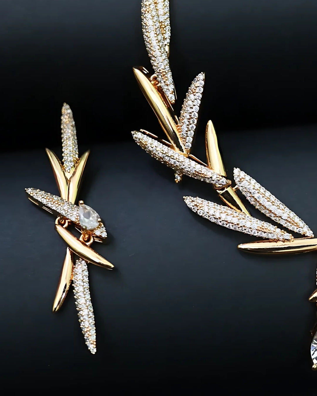 Golden Wheat Stalk | Rhinestone Cluster Collar Necklace Set