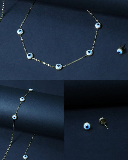 Luxe Nazar 18k Gold Plated Full Jewelry Set with 1 pair of earrings and bracelet