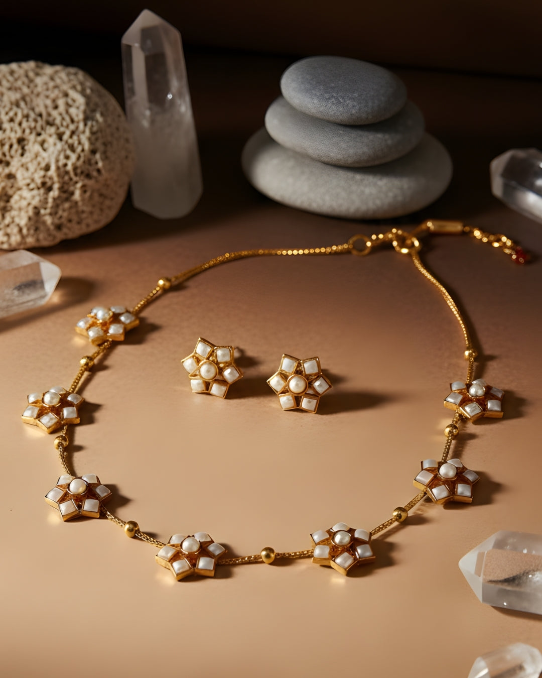 Elegant Pearl Flower Choker Set