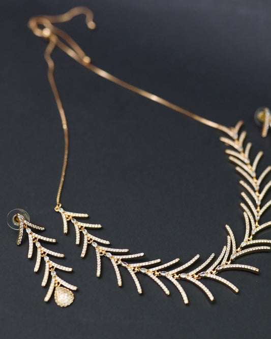 Golden Laurel 18K Gold Plated Anti-Tarnish Cubic Zirconia Leaf Necklace Set