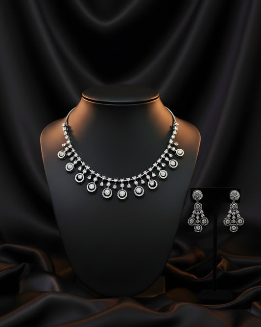 Aurora Solitaire Rhodium Plated Anti-Tarnish Cubic Zirconia (CZ) Choker Set