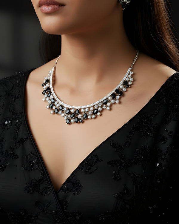 The  Night Bloom Pearl & Diamond-Look Rhodium Plated Cubic Zirconia (CZ) Choker Set