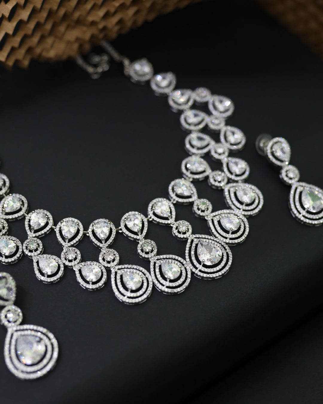 Regal Amethyst Teardrop Statement Rhodium Plated Cubic Zirconia (CZ) Choker Set