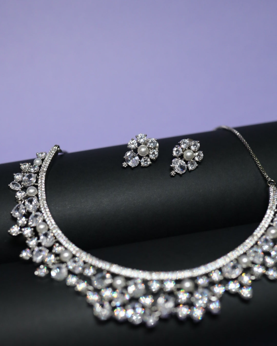 The  Night Bloom Pearl & Diamond-Look Rhodium Plated Cubic Zirconia (CZ) Choker Set