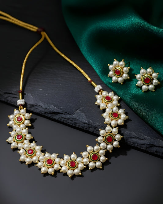 Floral Moti Chinchpeti Jewellery Set