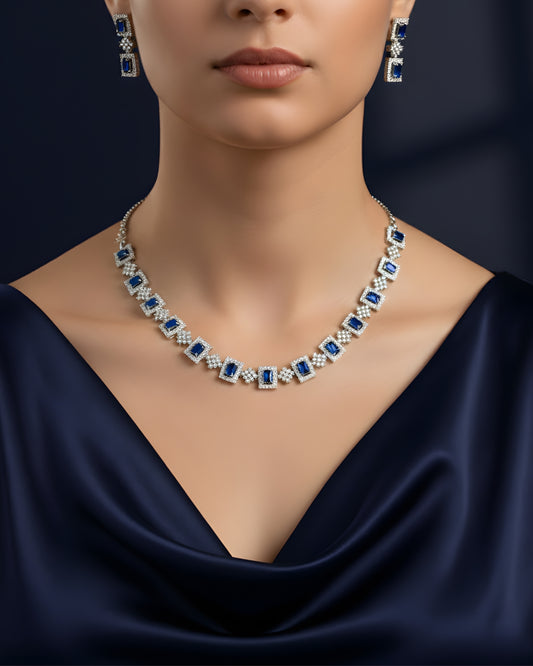 Square Cubic Zirconia Choker Necklace Set
