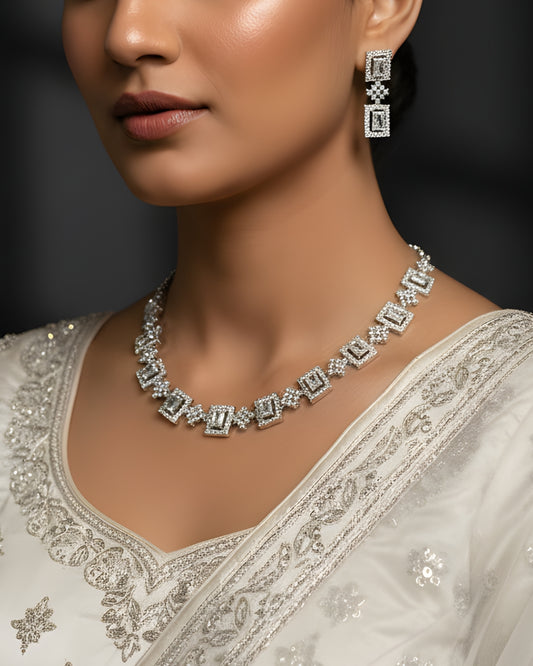 Square Cubic Zirconia Choker Necklace Set