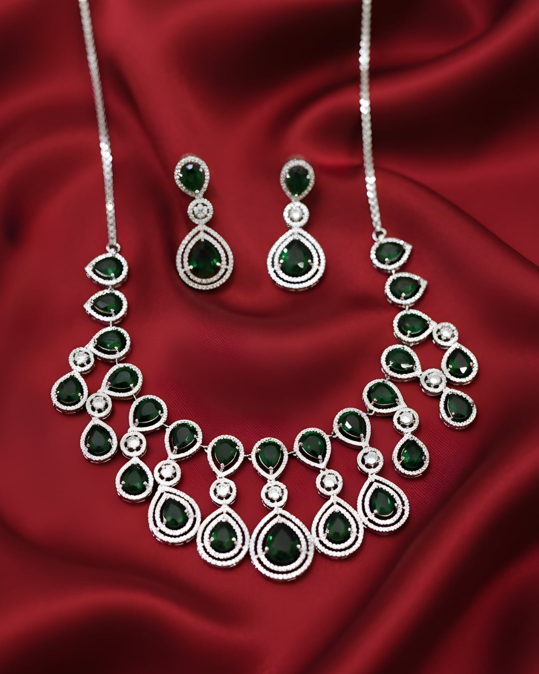 Regal Amethyst Teardrop Statement Rhodium Plated Cubic Zirconia (CZ) Choker Set