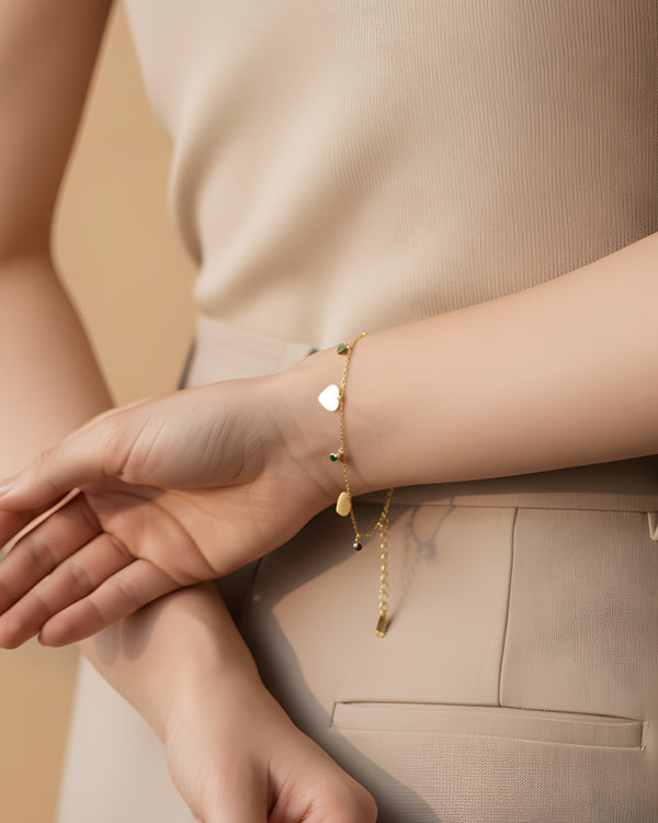 2 in 1 Multi-Charm Heart Dangle Bracelet & Ancklet Anti Tarnish 18k gold plated