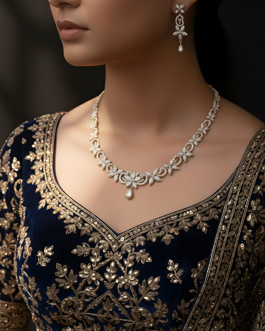 Floral Filigree 18K Gold Plated Necklace & Earings Set