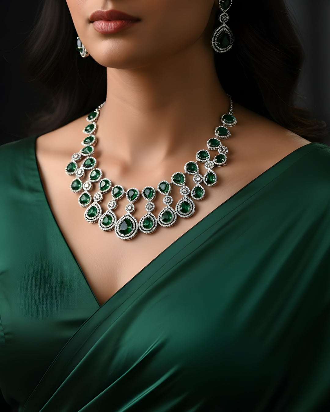 Regal Amethyst Teardrop Statement Rhodium Plated Cubic Zirconia (CZ) Choker Set