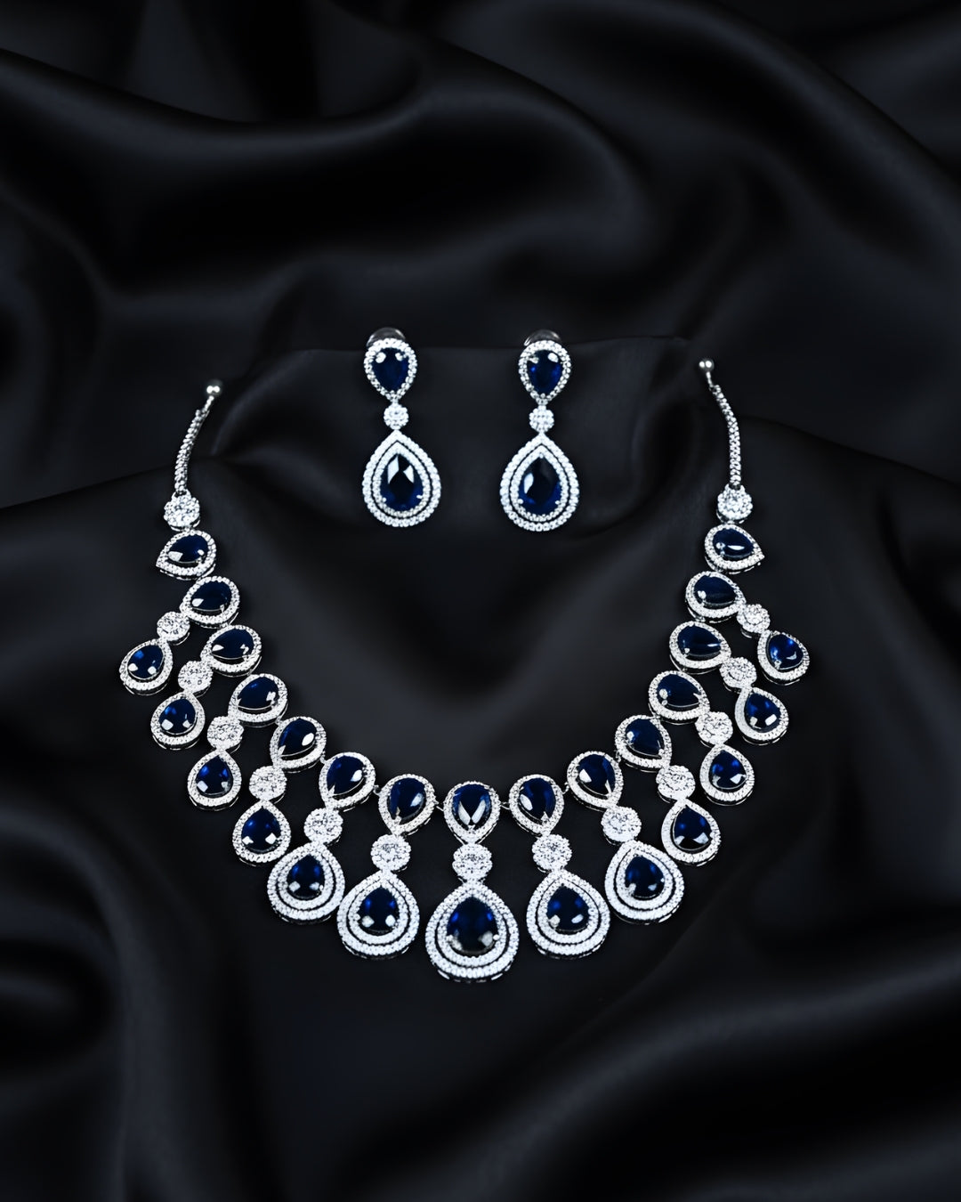 Regal Amethyst Teardrop Statement Rhodium Plated Cubic Zirconia (CZ) Choker Set