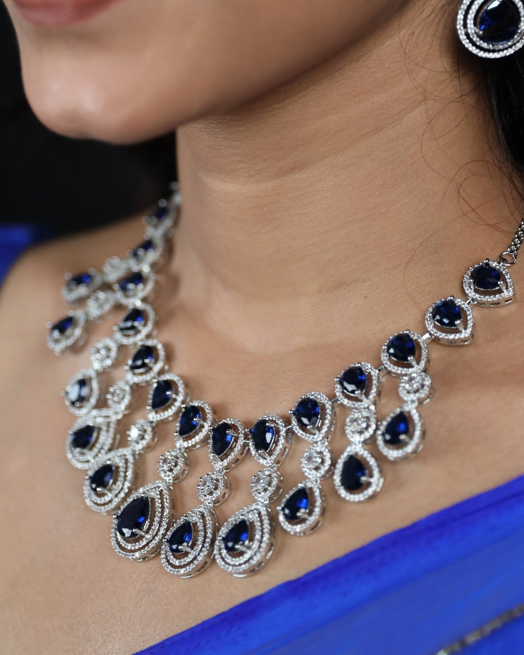 Regal Amethyst Teardrop Statement Rhodium Plated Cubic Zirconia (CZ) Choker Set