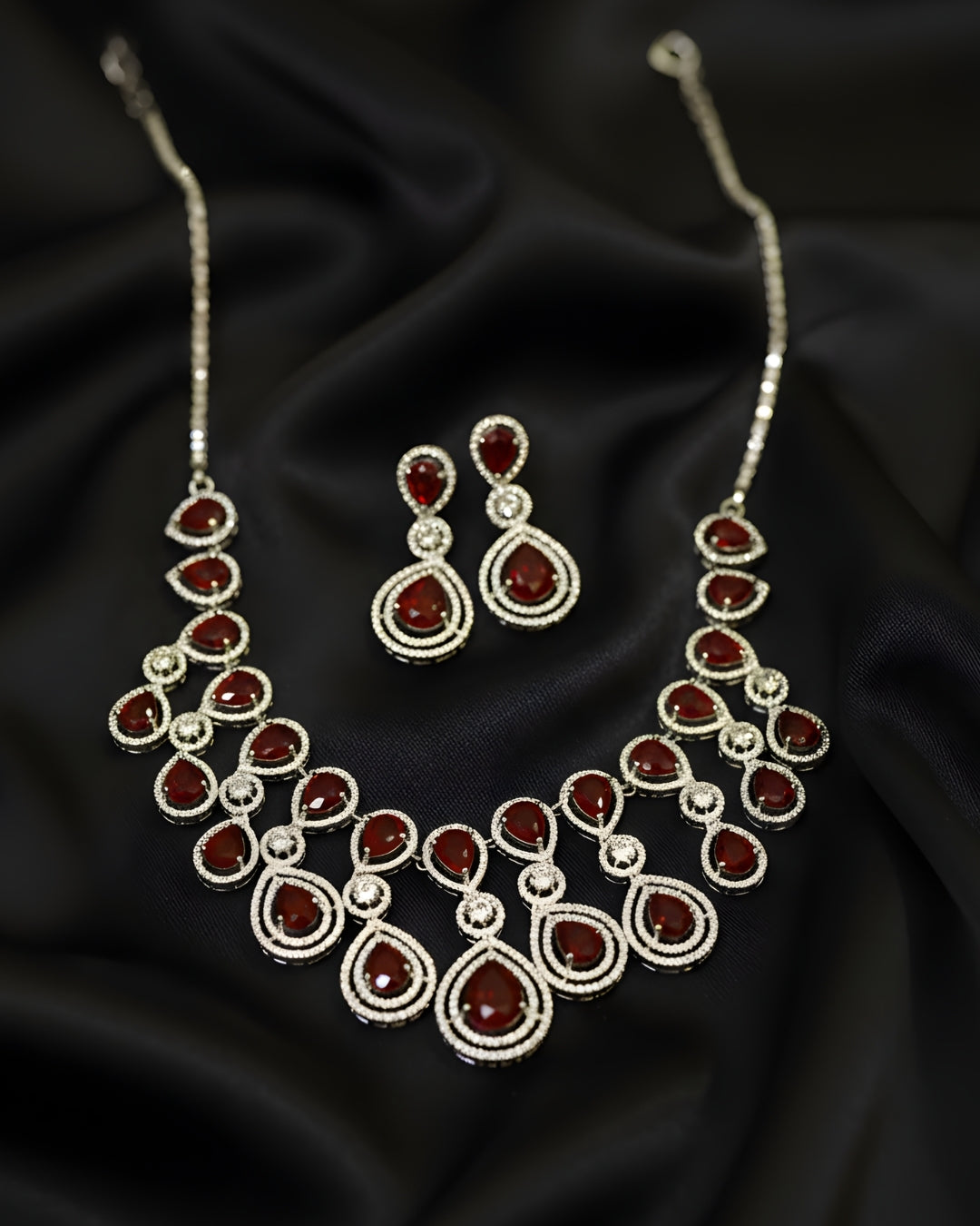 Regal Amethyst Teardrop Statement Rhodium Plated Cubic Zirconia (CZ) Choker Set