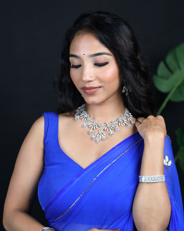 Victorian Sparkle Radiance Rhodium plated Cubic Zirconia (CZ) Choker & Earring set