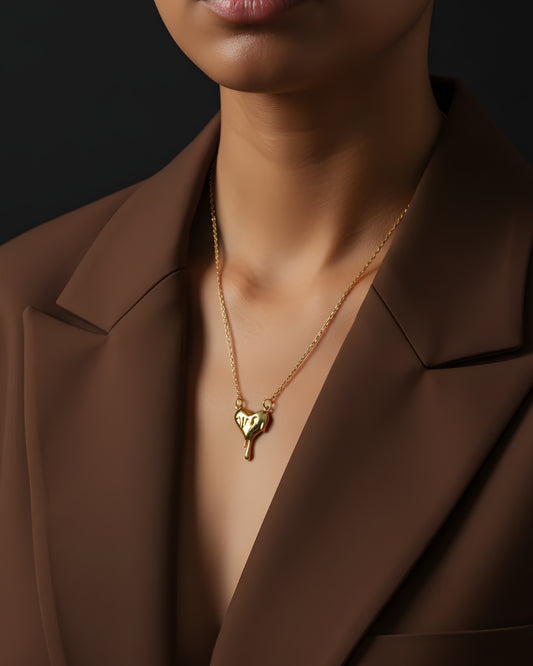 Melted Heart 18k Gold Plated Anti-Tarnish Drip Pendant Necklace