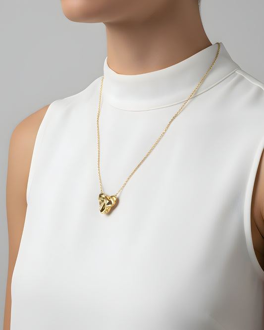 Liquid Gold Reversible Sculptural Heart 18k Gold Plated Anti Tarnish Necklace