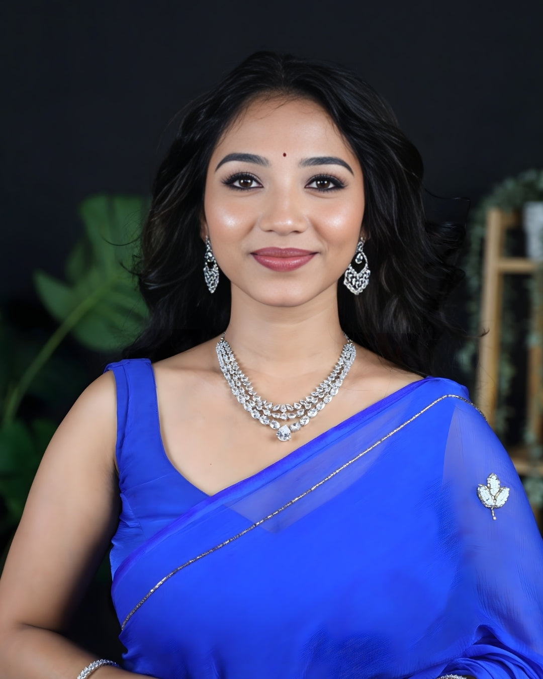 Grand Cascade Diamond Simulant Bridal Rhodium Plated Cubic Zirconia (CZ) Choker Set