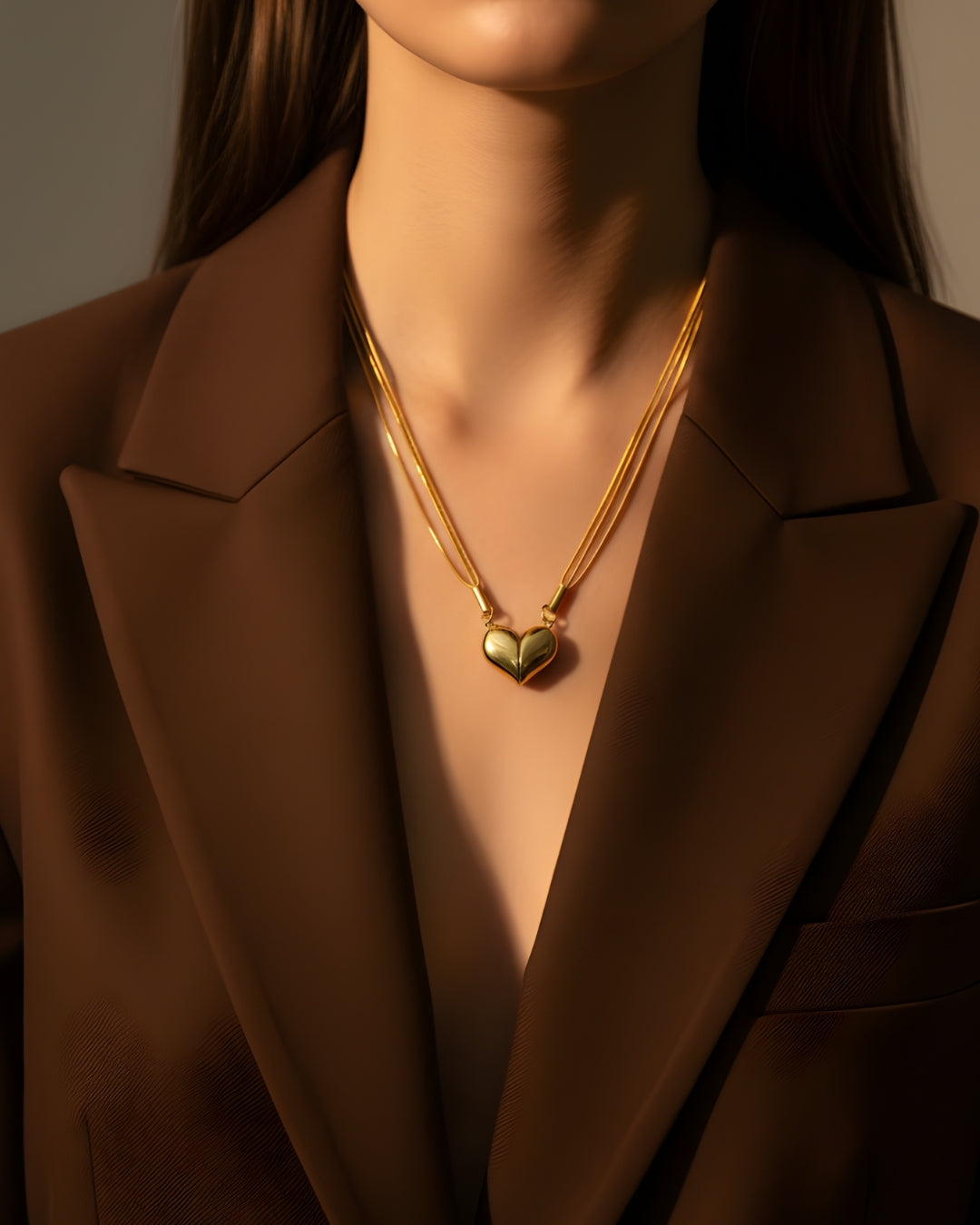 Infinite Love Bond 18K Gold Plated Anti-Tarnish Magnetic Heart Double Chain Necklace