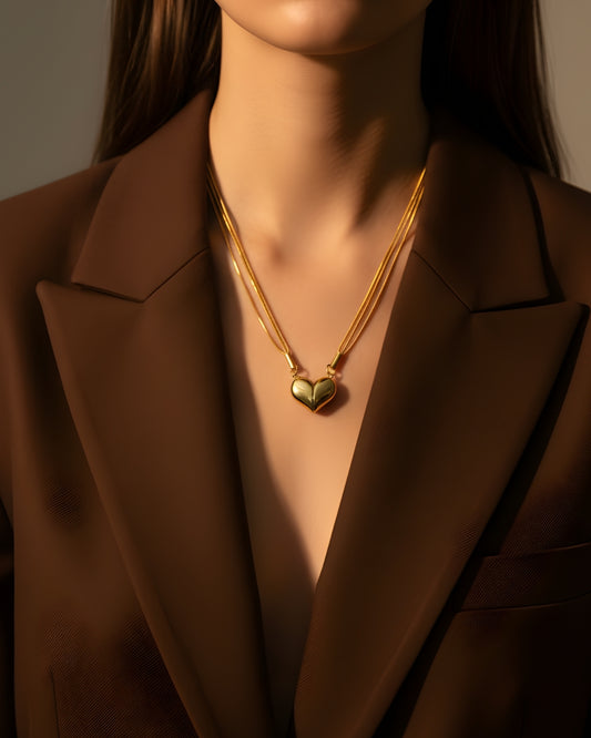 Infinite Love Bond 18K Gold Plated Anti-Tarnish Magnetic Heart Double Chain Necklace