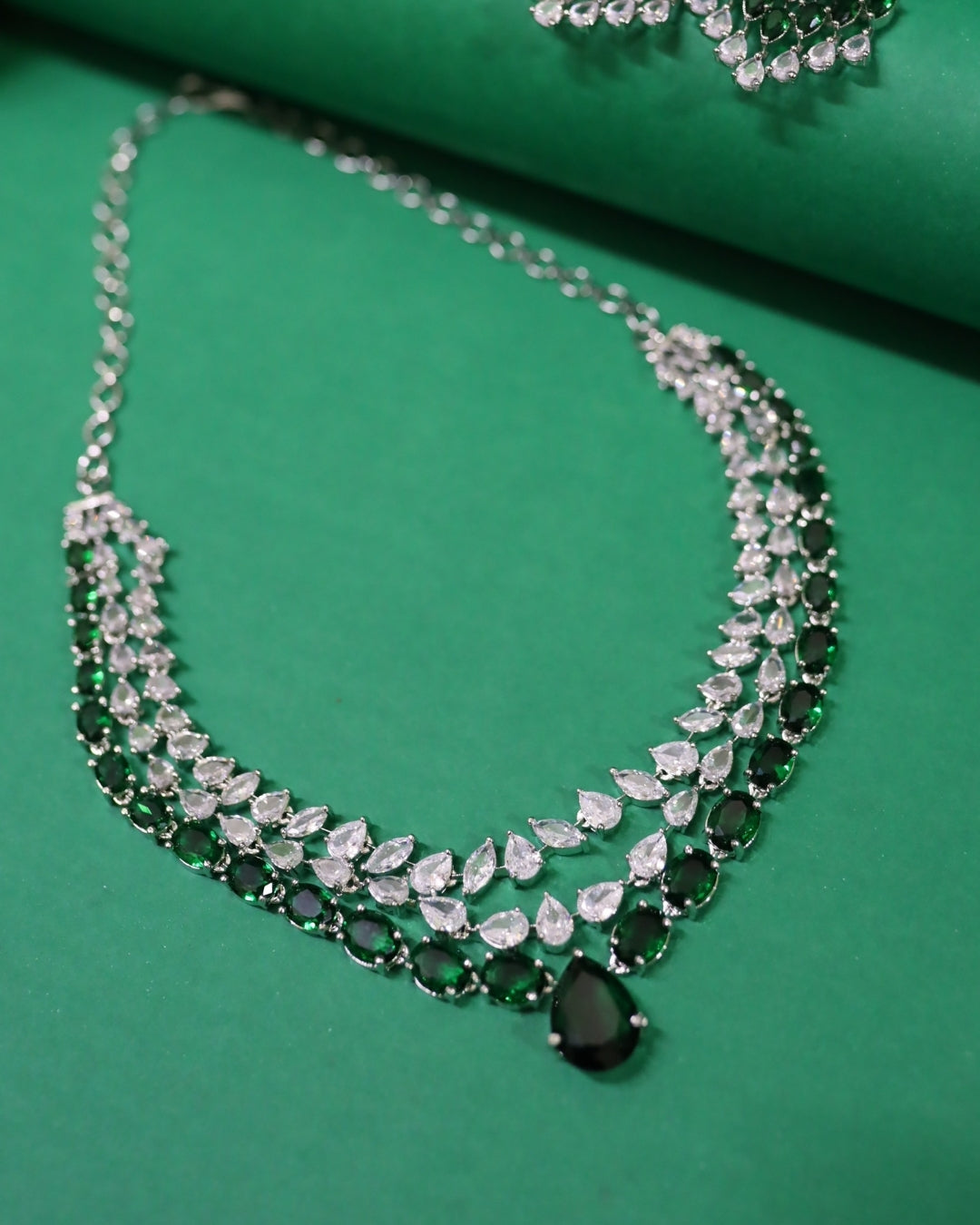 Grand Cascade Diamond Simulant Bridal Rhodium Plated Cubic Zirconia (CZ) Choker Set