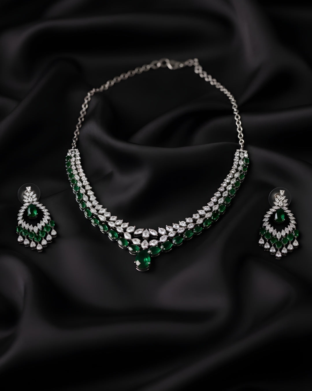 Grand Cascade Diamond Simulant Bridal Rhodium Plated Cubic Zirconia (CZ) Choker Set