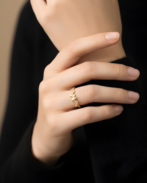 Butterfly Trail stainless steel Adjustable Anti-Tarnish Minimalist Gold-Tone Linked Adjustable Ring, 18K Gold Plated Ring