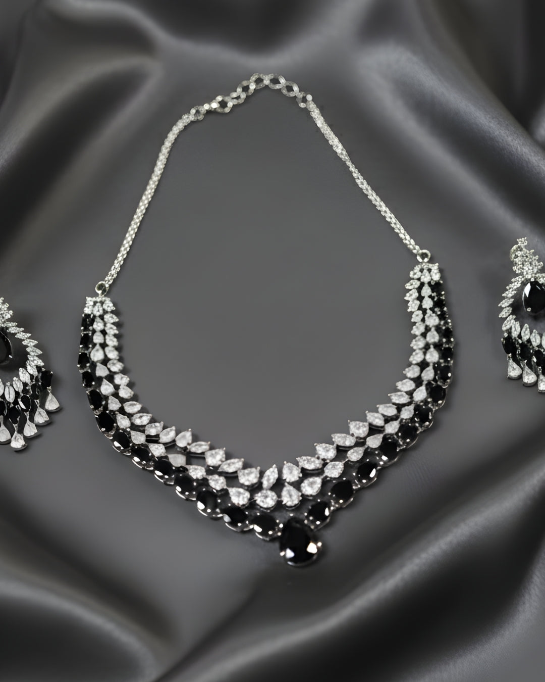 Grand Cascade Diamond Simulant Bridal Rhodium Plated Cubic Zirconia (CZ) Choker Set