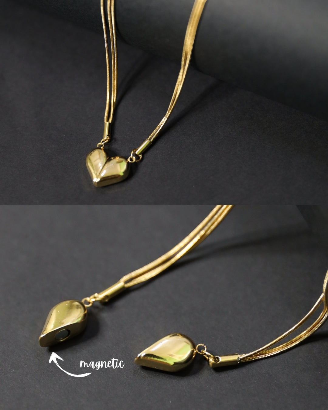 Infinite Love Bond 18K Gold Plated Anti-Tarnish Magnetic Heart Double Chain Necklace