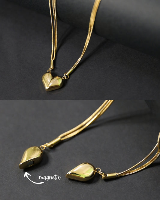 Infinite Love Bond 18K Gold Plated Anti-Tarnish Magnetic Heart Double Chain Necklace