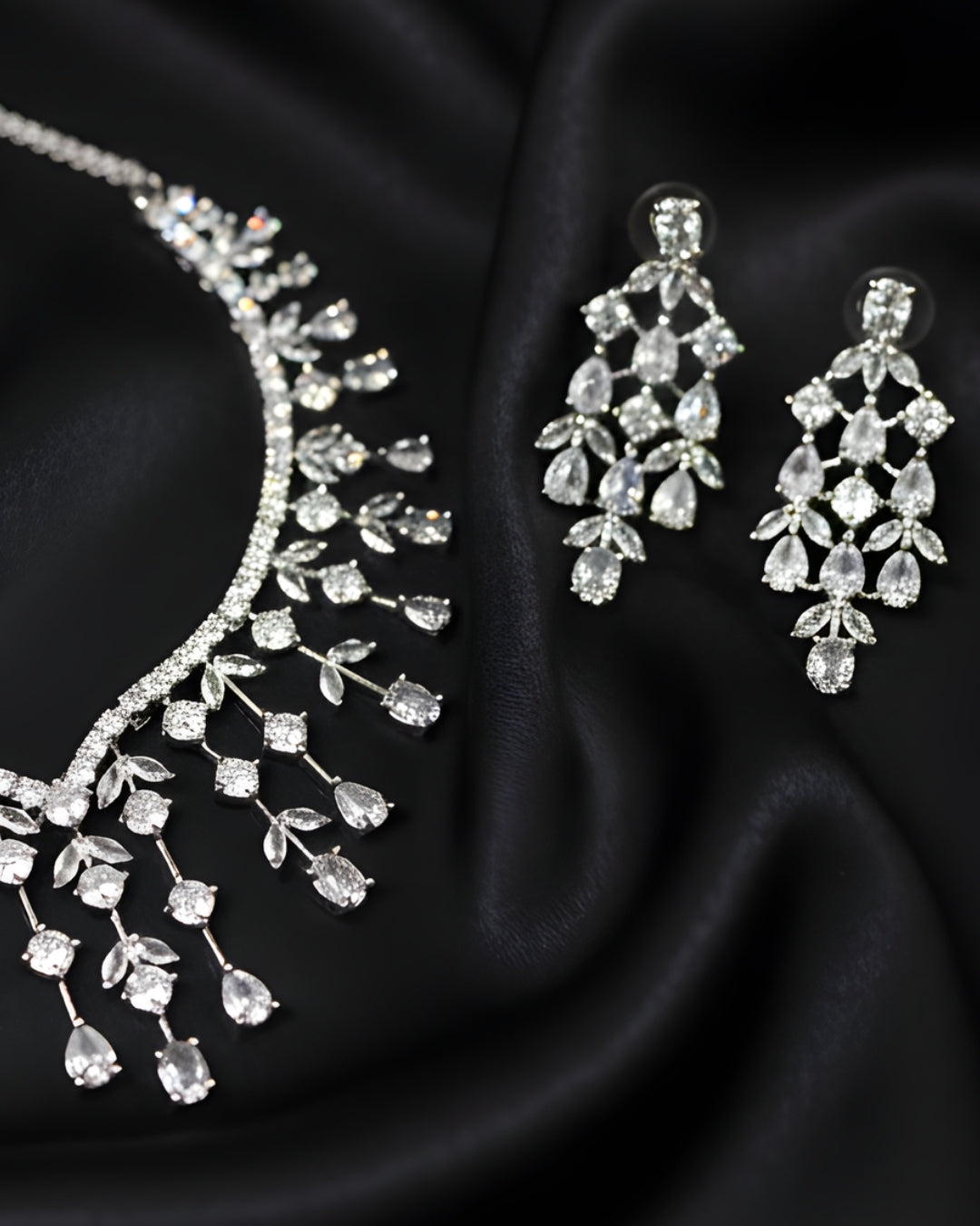 Crystal Vine & Dewdrop Statement Rhodium Plated Cubic Zirconia (CZ) Choker Set