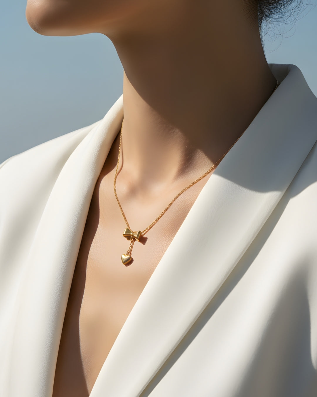The Charming Adelle Bow and Heart Anti Tarnish 18K Gold Plated Necklace