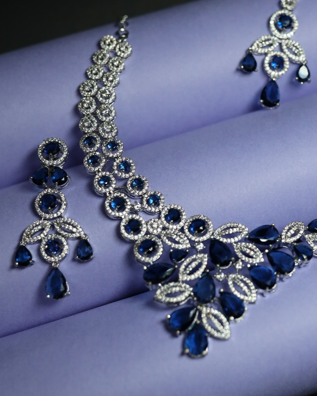 Grand Regal Sparkle Teardrop with Mangtika(Bindi) Rhodium Plated Cubic Zirconia (CZ) Choker Set