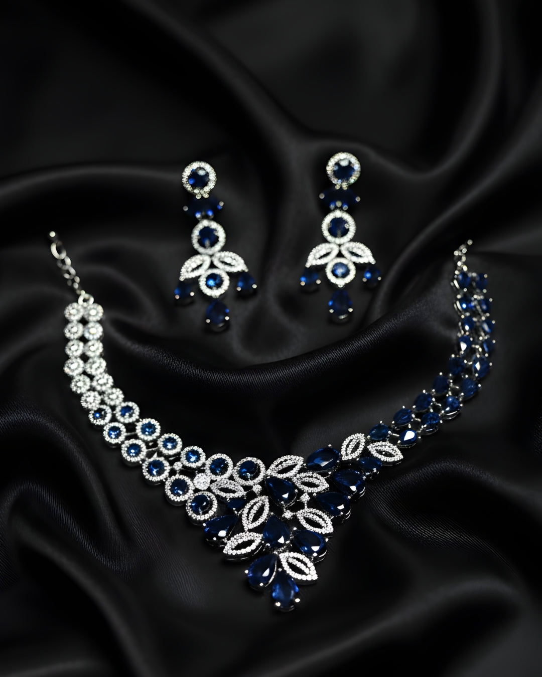 Grand Regal Sparkle Teardrop with Mangtika(Bindi) Rhodium Plated Cubic Zirconia (CZ) Choker Set
