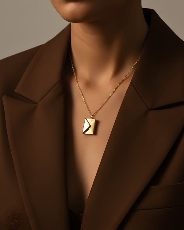 Stella Luxury Select "Love You" Message Envelope Locket Anti Tarnish 18k Gold Plated Necklace