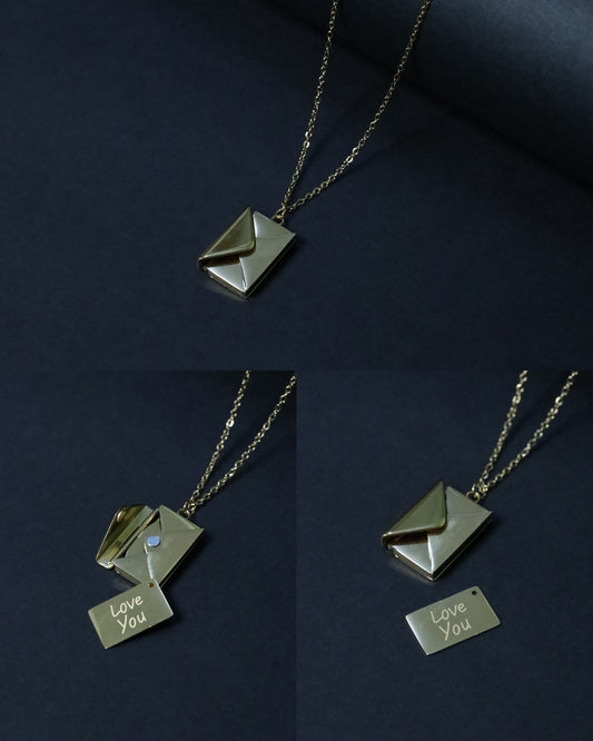 Stella Luxury Select "Love You" Message Envelope Locket Anti Tarnish 18k Gold Plated Necklace