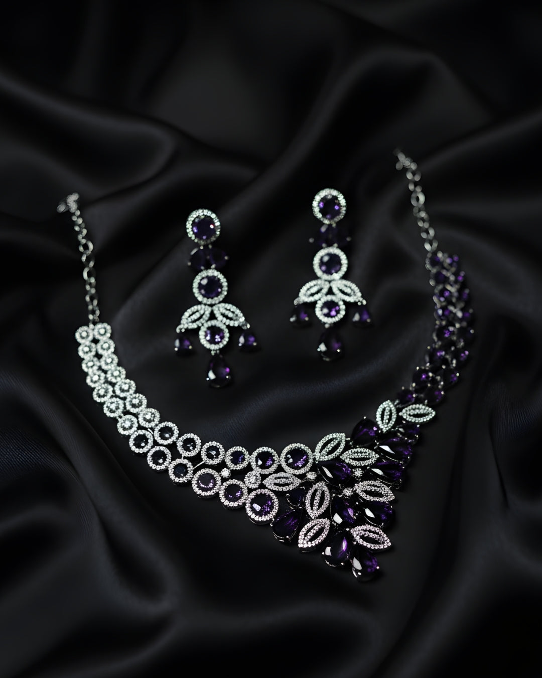 Grand Regal Sparkle Teardrop with Mangtika(Bindi) Rhodium Plated Cubic Zirconia (CZ) Choker Set