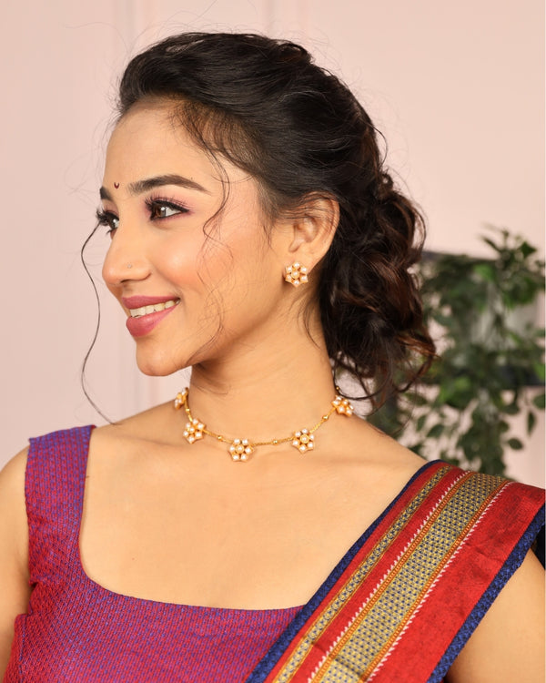 Elegant Pearl Flower Choker Set