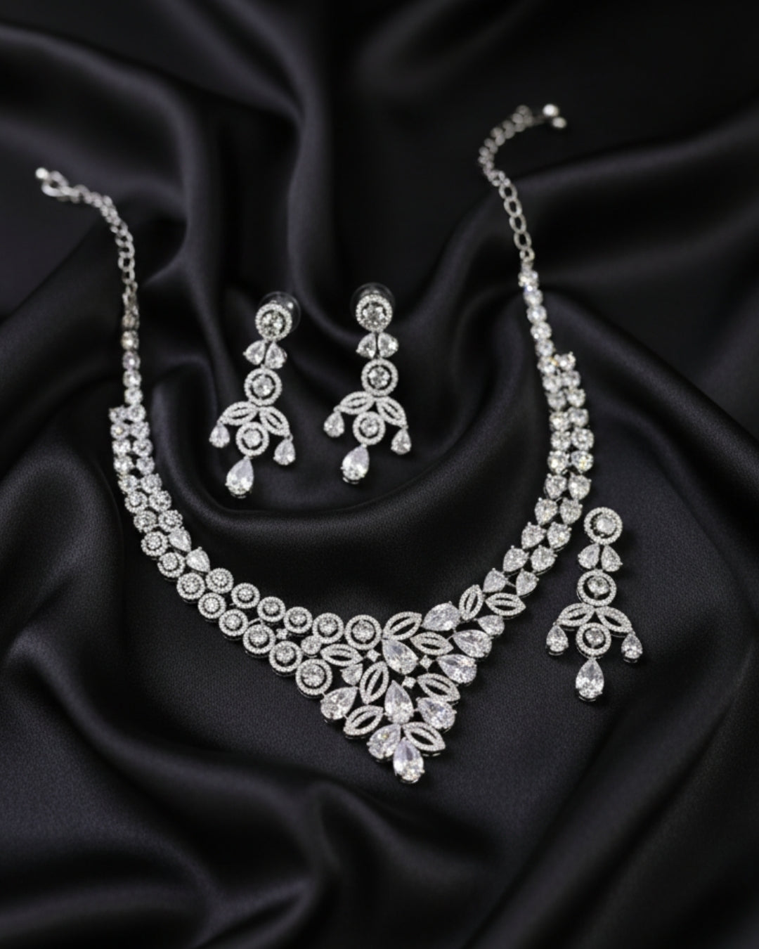 Grand Regal Sparkle Teardrop with Mangtika(Bindi) Rhodium Plated Cubic Zirconia (CZ) Choker Set