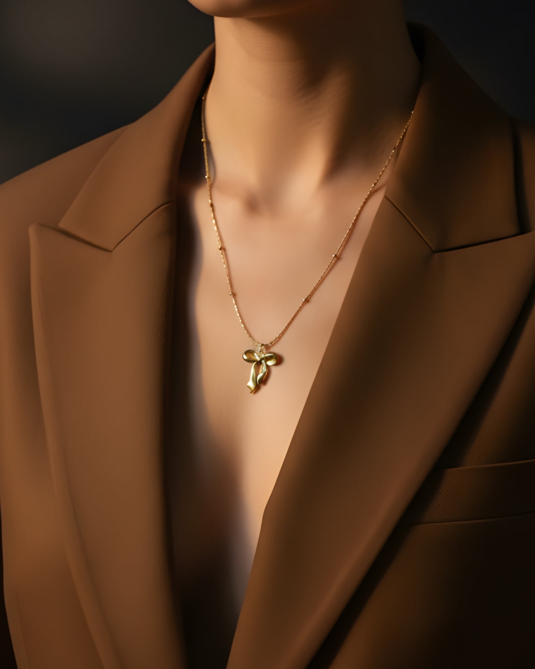 18K Gold Plated Anti-Tarnish Stainless Steel Vermeil Bow & Ballet Slipper Charm Pendant Necklace