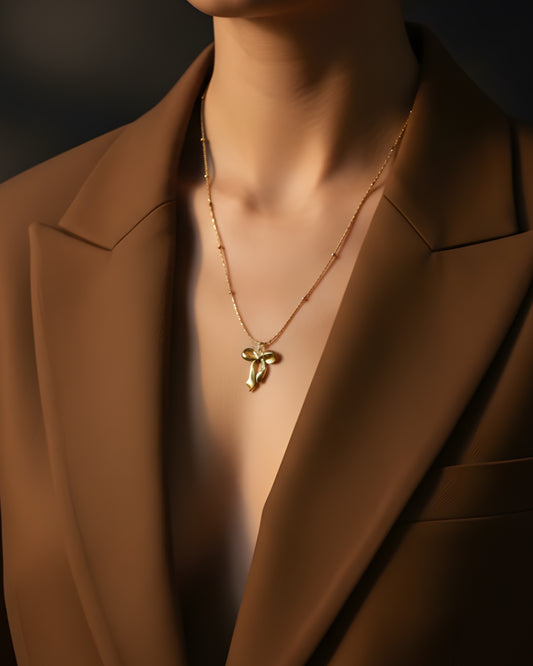 18K Gold Plated Anti-Tarnish Stainless Steel Vermeil Bow & Ballet Slipper Charm Pendant Necklace