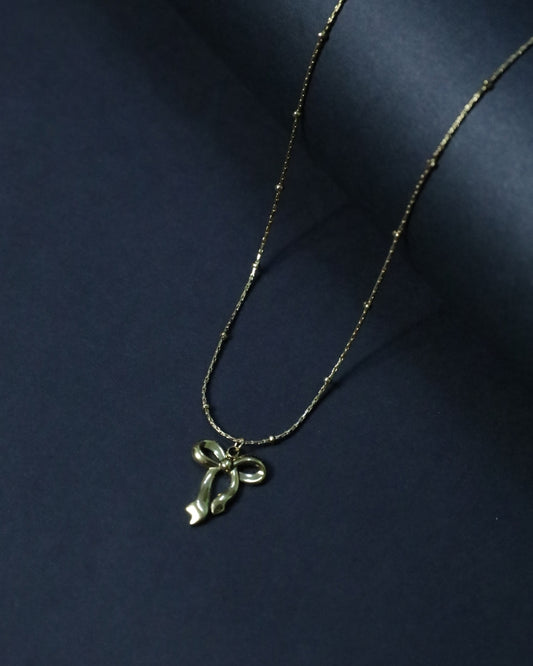 18K Gold Plated Anti-Tarnish Stainless Steel Vermeil Bow & Ballet Slipper Charm Pendant Necklace