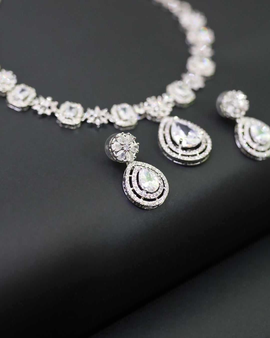 Geometric Radiance Rhodium Plated Anti-Tarnish Multi-Cut Drop Set