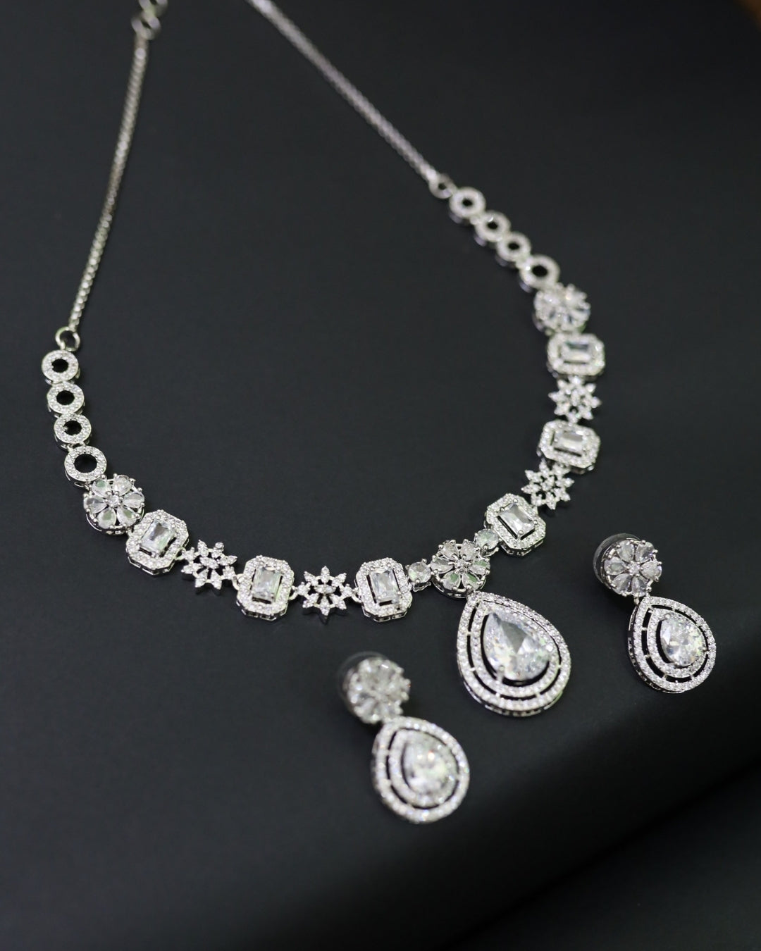 Geometric Radiance Rhodium Plated Anti-Tarnish Multi-Cut Drop Set