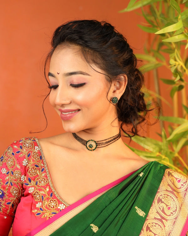 Emerald Floral Mangalsutra Micro Plated