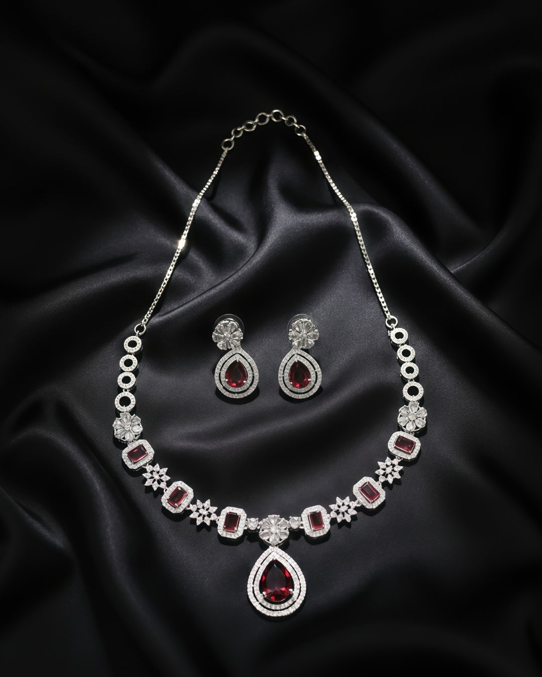 Geometric Radiance Rhodium Plated Anti-Tarnish Multi-Cut Drop Set