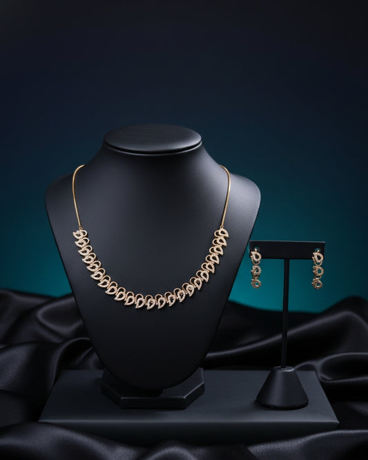 Dewdrop Leaf 18K Gold Plated Anti-Tarnish Necklace and Earring Set